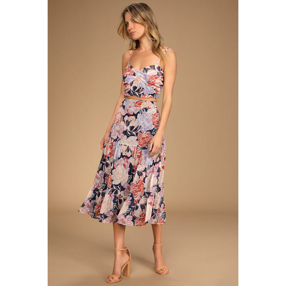 Lulus Floating Through Flowers Multi Floral Two-piece Midi Dress Other - Size XS